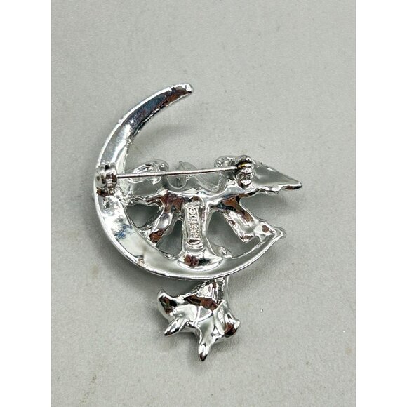 Silver Angel On Crescent Moon Brooch Pin Signed Giusti Gigi Guardian Angel Pin - Picture 5 of 6